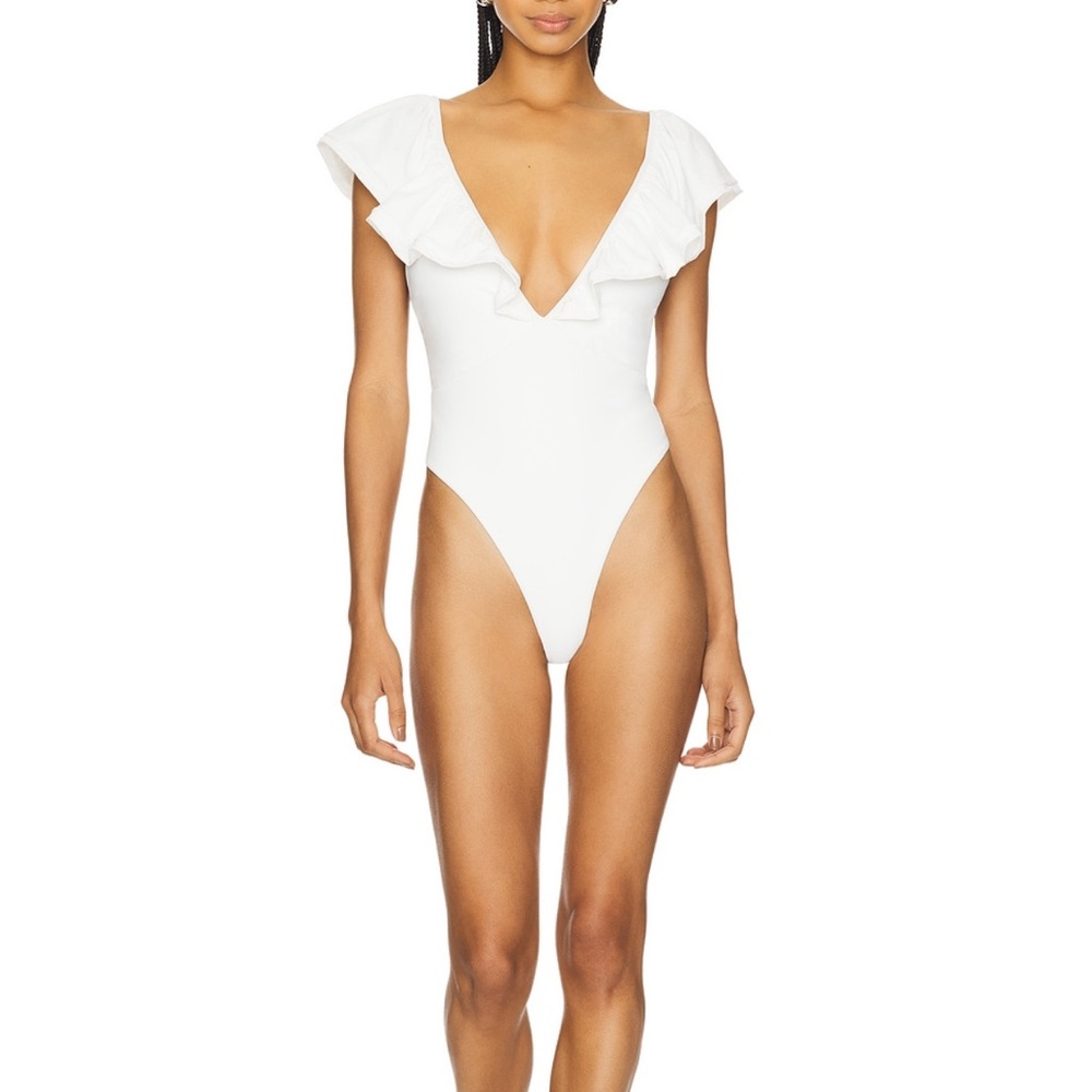 Tularosa White Ruffle Swimsuit